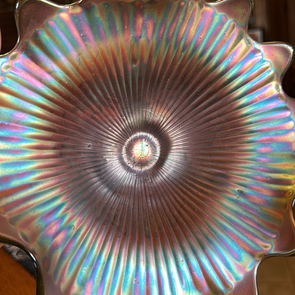 Carnival Glass Antique Bowl 8”wide by 8”long by 3”high Multicolored;Green Bottom - Picture 11 of 12